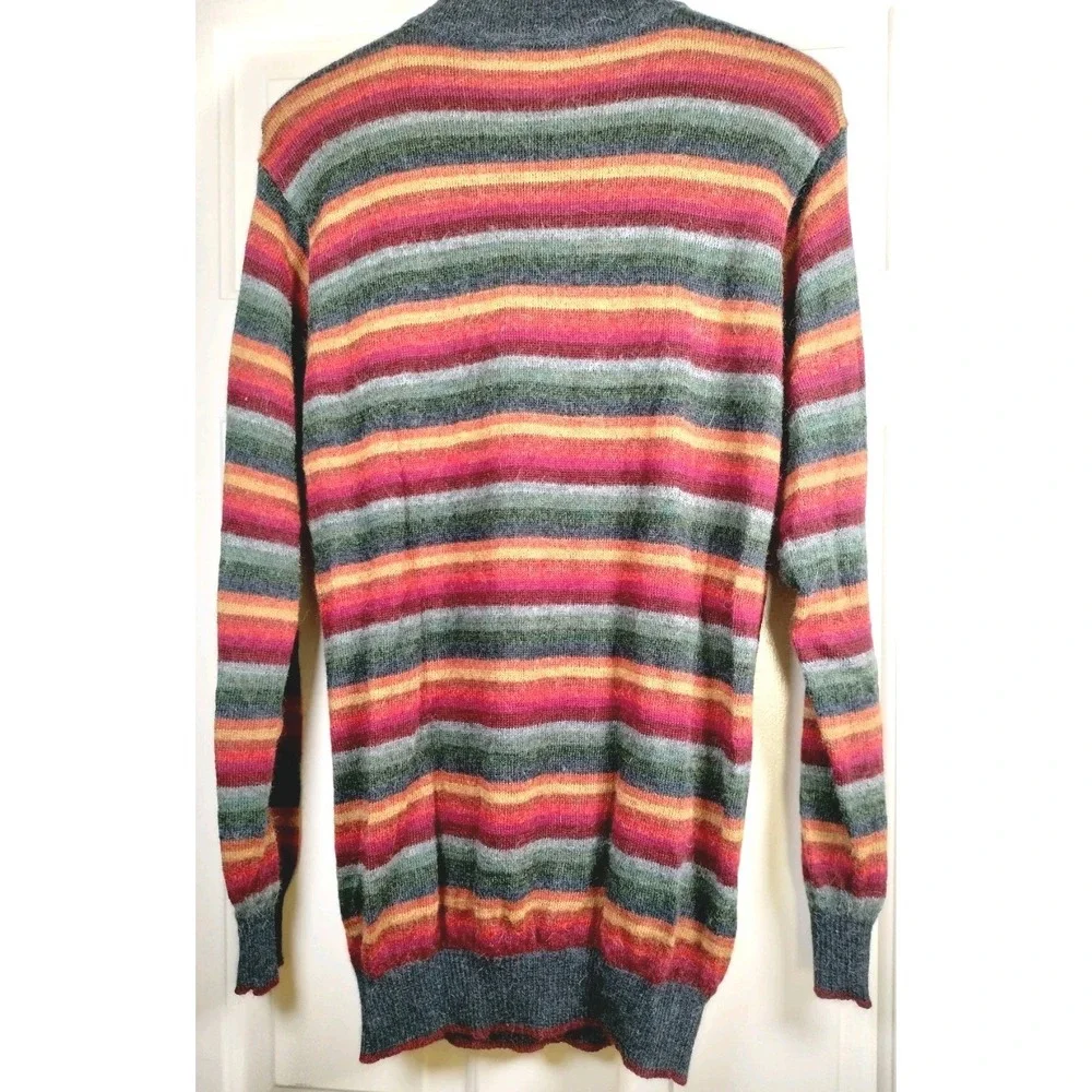Novica 100% Alpaca Sweater Men Large Multicolor Striped Quarter Zip Pullover